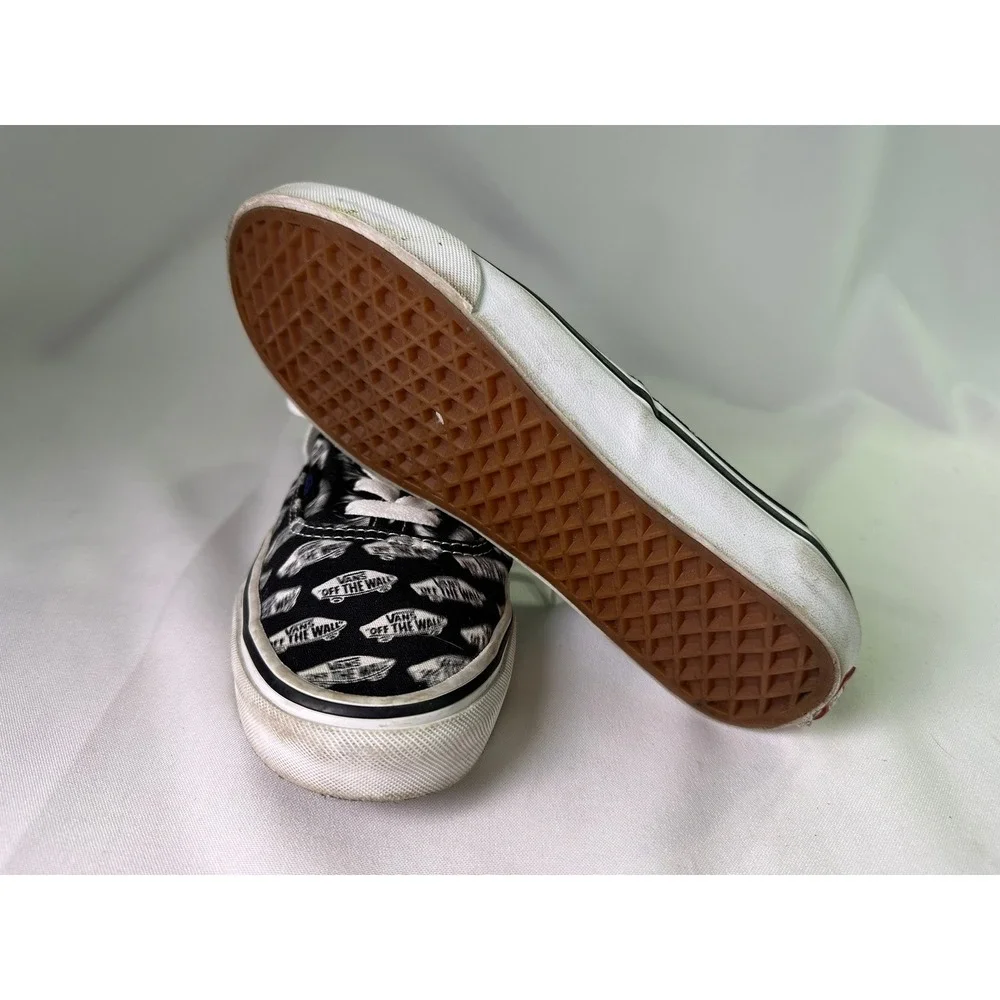 Vans Authentic Blurred Logo Black White Low Top Skate Shoes Mens 6 Womens 7.5‎